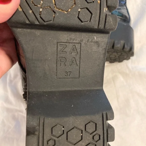 Zara black Faux leather imprint combat boots size 37 - Picture 6 of 6